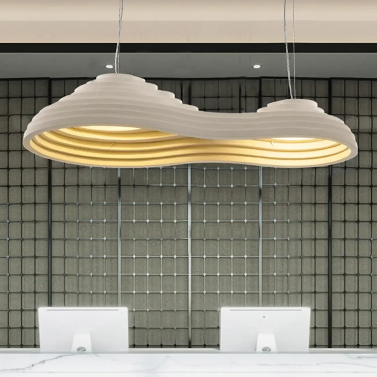 Modern White Geometric Metal Island Light for Kitchen