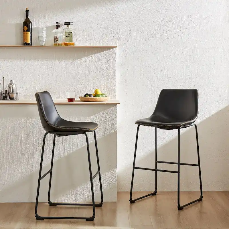 Counter Height Bar Stools Set of 2 with Faux Leather Seat