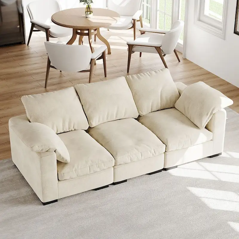 86.61 Modern Farmhouse Deep 3-Seater Sofa, Track Arm Couch, Linen Fabric Sofa