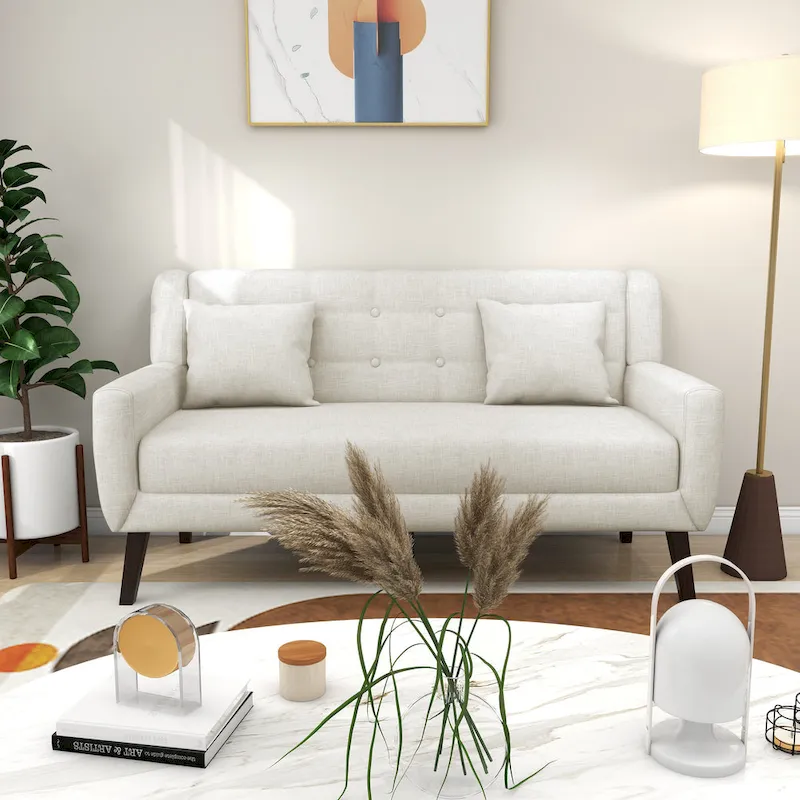 Linen Modern Tufted Loveseat Upholstered Sofa