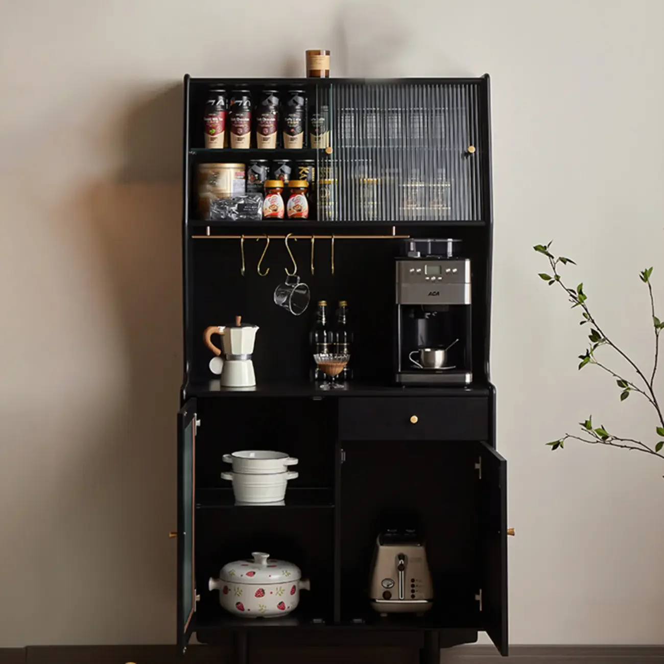 Modern Espresso Wood Versatile Kitchen Cabinet