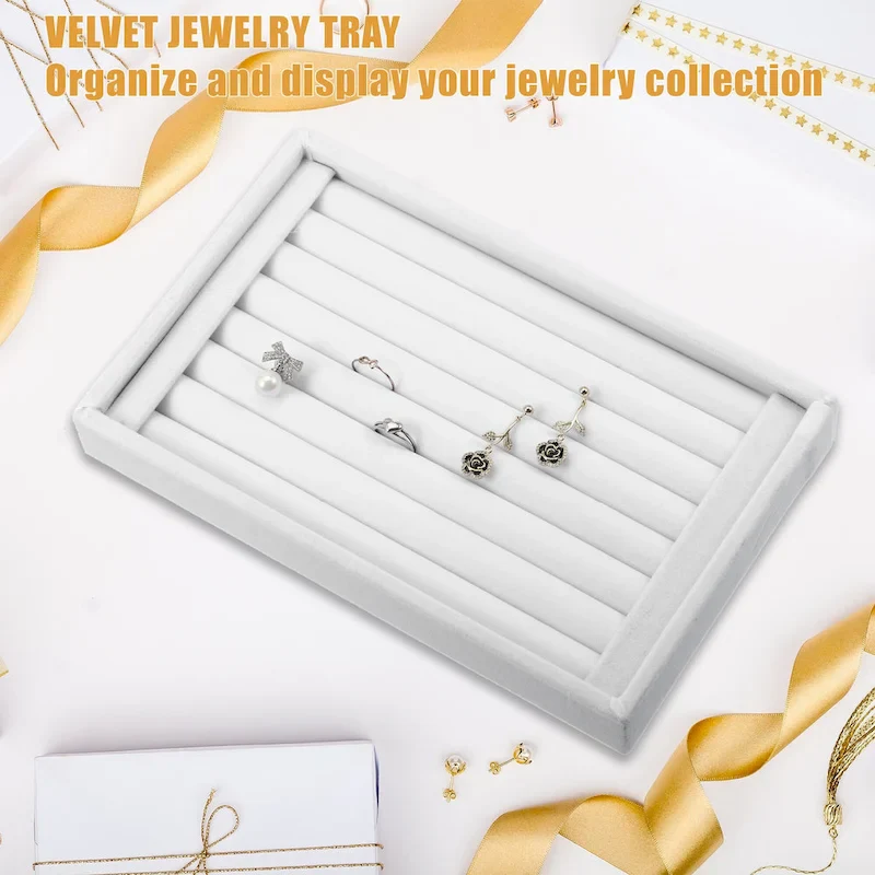 Velvet 7 Slots Jewelry Trays Stackable Tray for Rings Earrings Studs