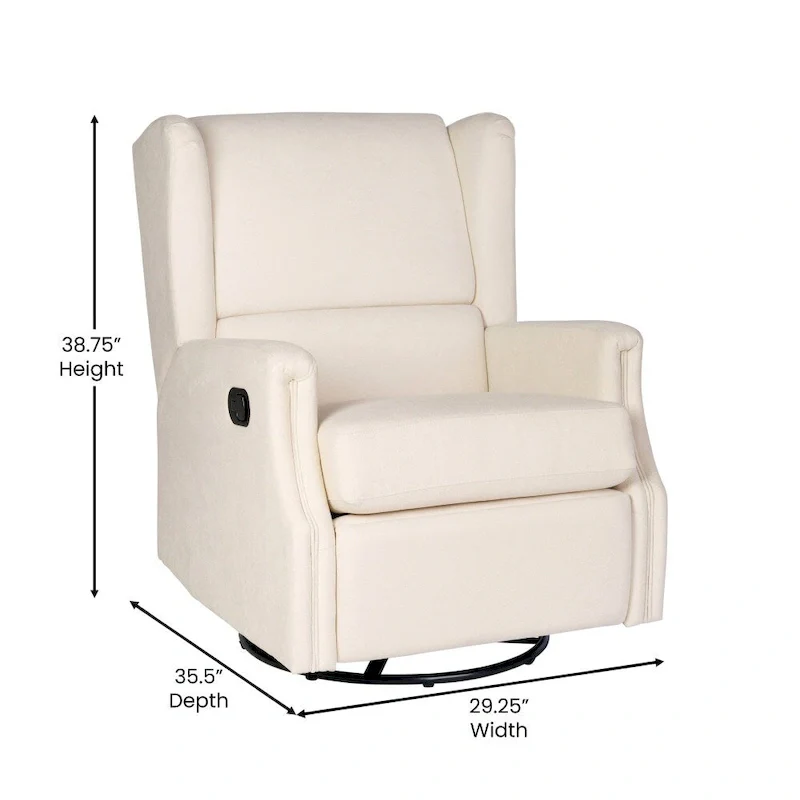 Wingback Manual Recliner Swivel Glider, Cream/Light Gray/Dark Gray, 3-Position, Seats 1