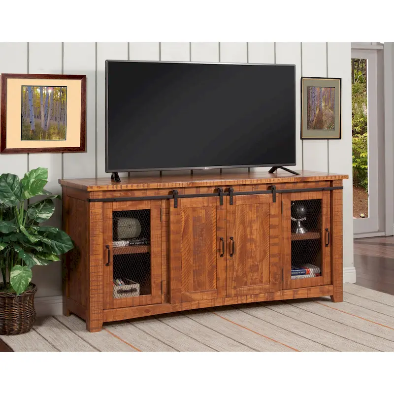 65-Inch Solid Wood TV Stand with Barn Doors