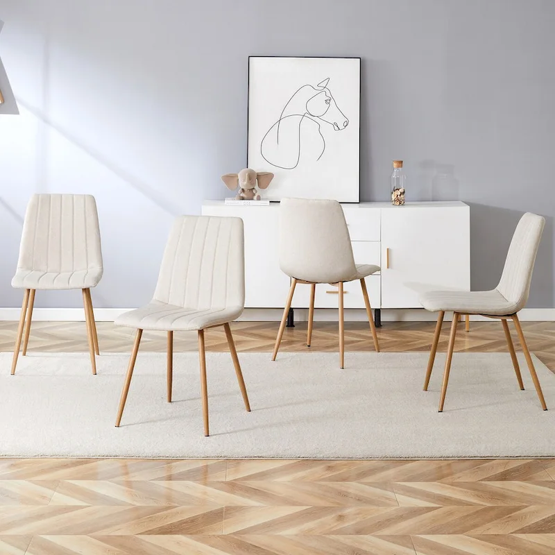 Linen Upholstered Metal Leg Side Chair (Set of 4)