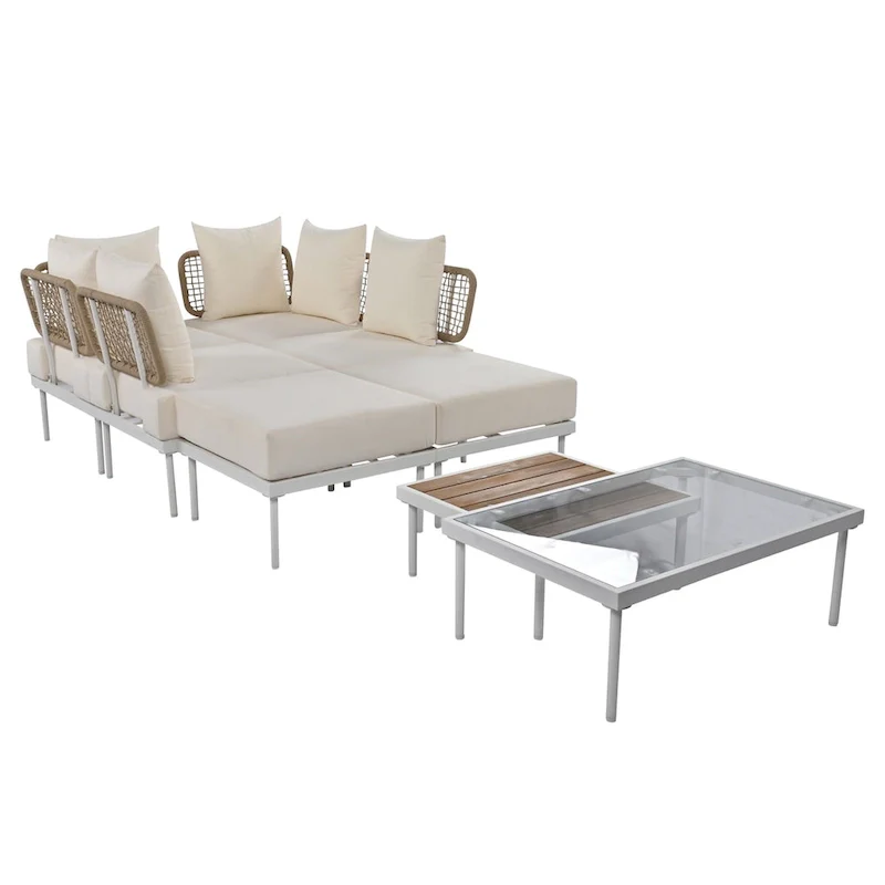 8-Piece Patio Sectional Sofa Set with Tempered Glass Coffee Table