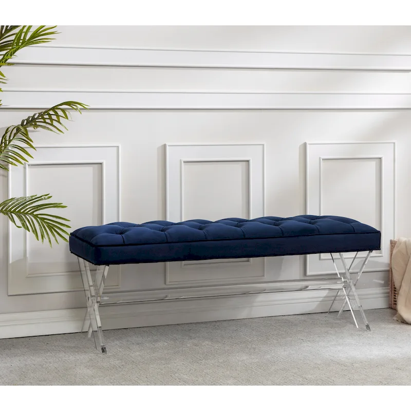 SAFAVIEH Couture Ketevan Tufted Acrylic Bench - 48x18x18. - 48 W x 18 L x 18 H - 48Wx18Dx18H
