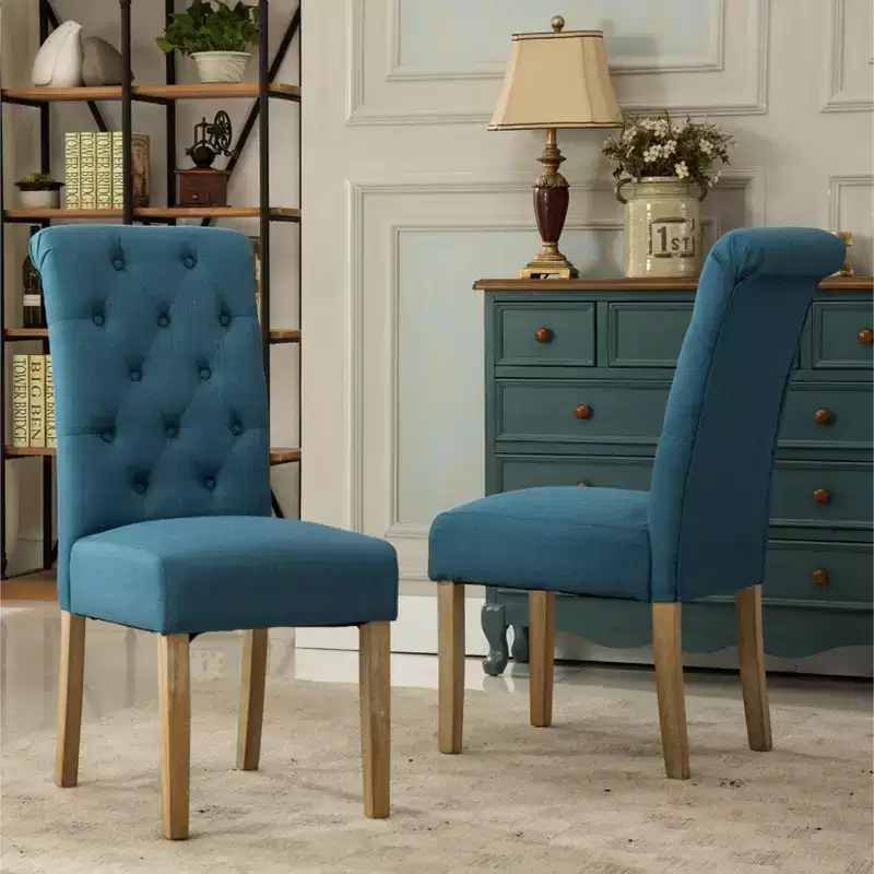 Okak Modern Solid Wood Dining Chairs with Tufted Back, Set of 2, Upholstered Kitchen Side Chairs with Natural Wood Legs for Living Room