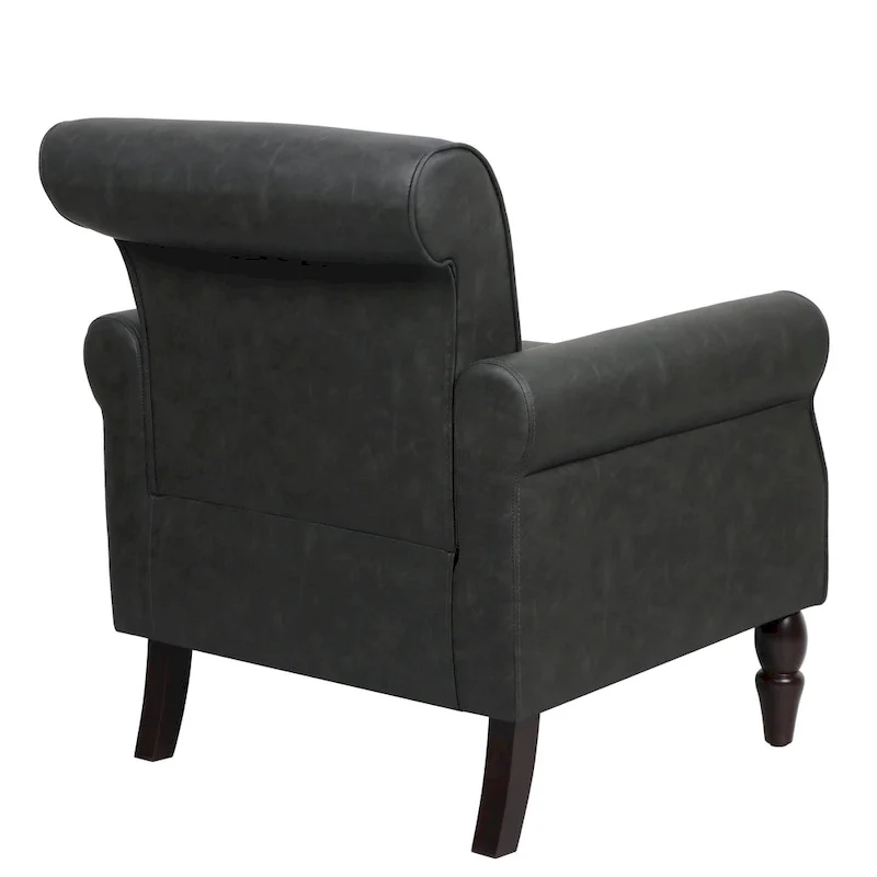 Rolled Armrests PU Accent Chair with Nailhead Trim