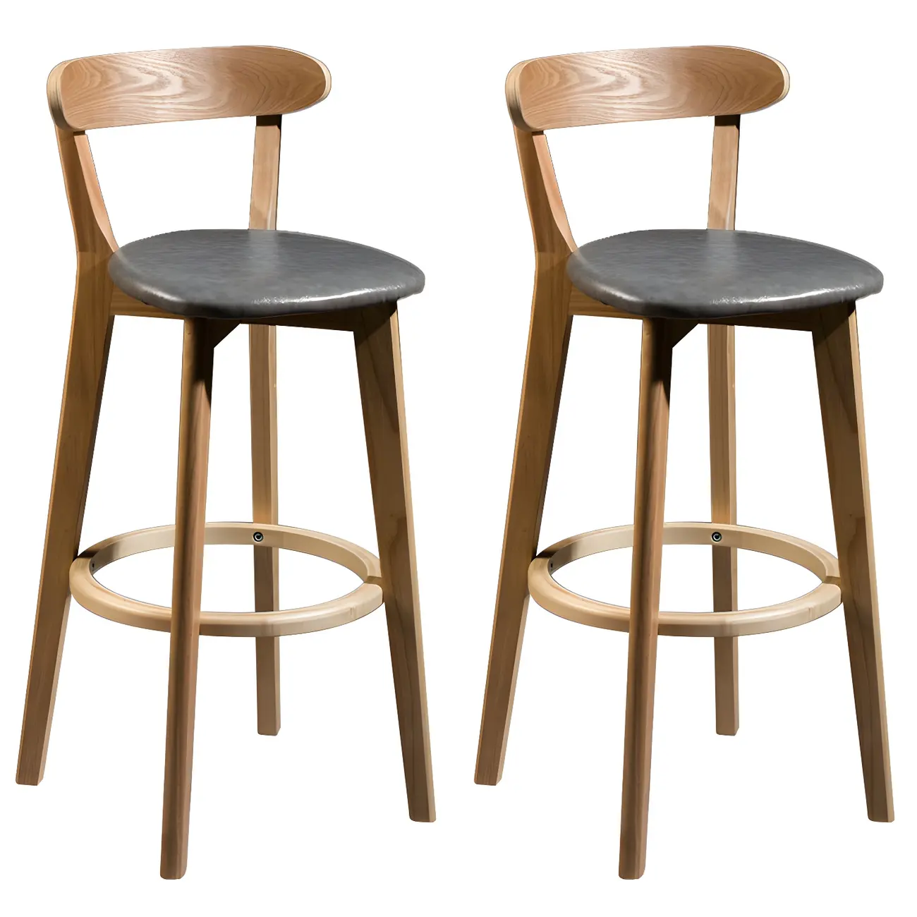 Wooden Upholstered Low Back Bar Height Stools Set of 2