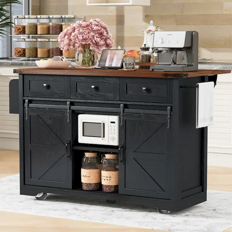 Kitchen Island with Power Outlet and Drop Leaf tabletop
