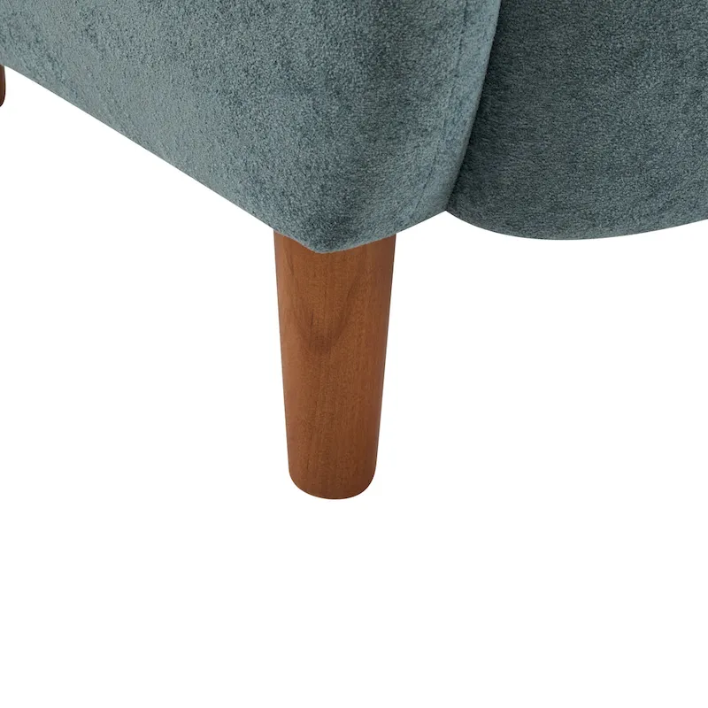 Wingback Club Chair, Mid-Century, Plush Velvet, Solid Wood & Birch Legs, Seats 1, Blue/Brown