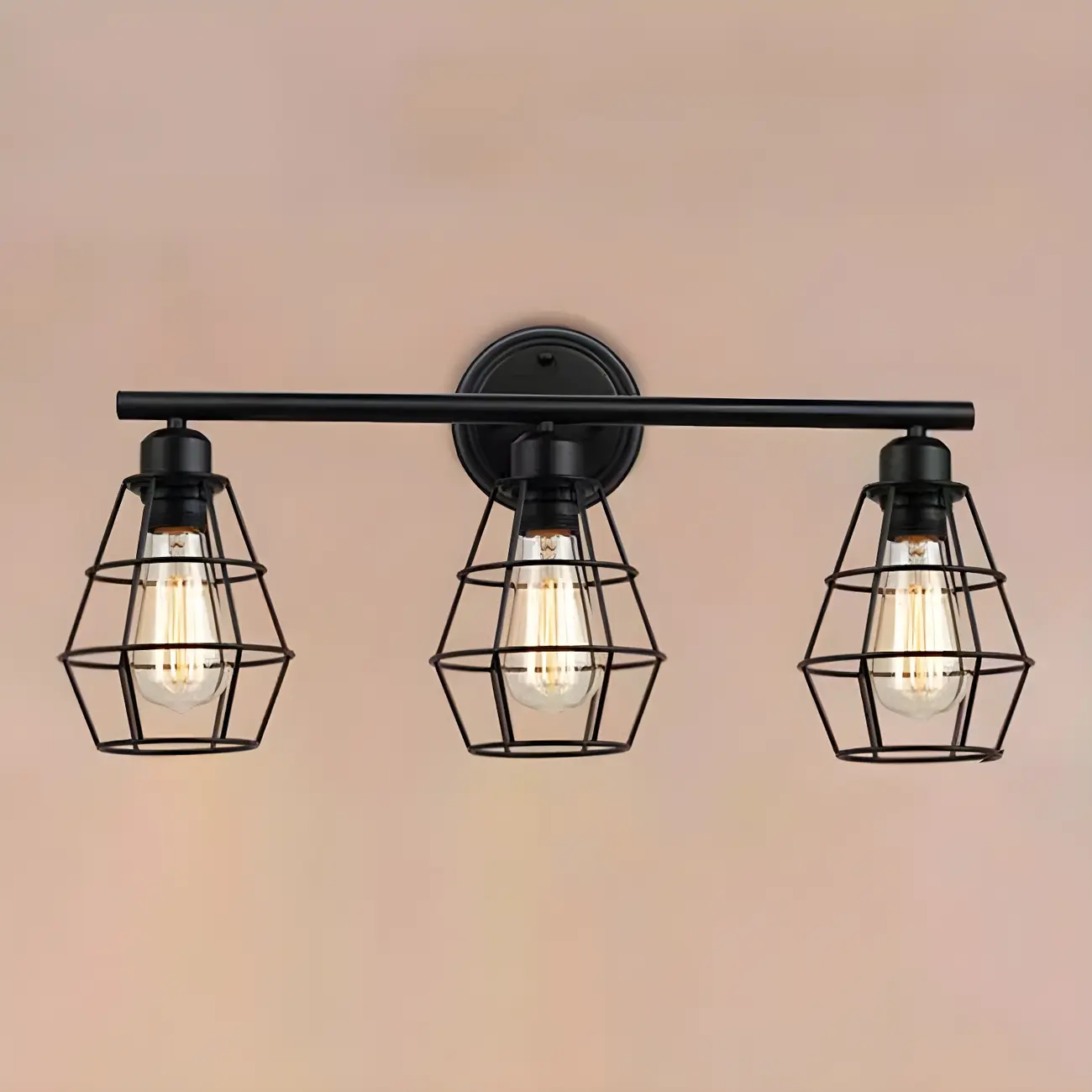3-Light Industrial Metal Cage LED Vanity Light