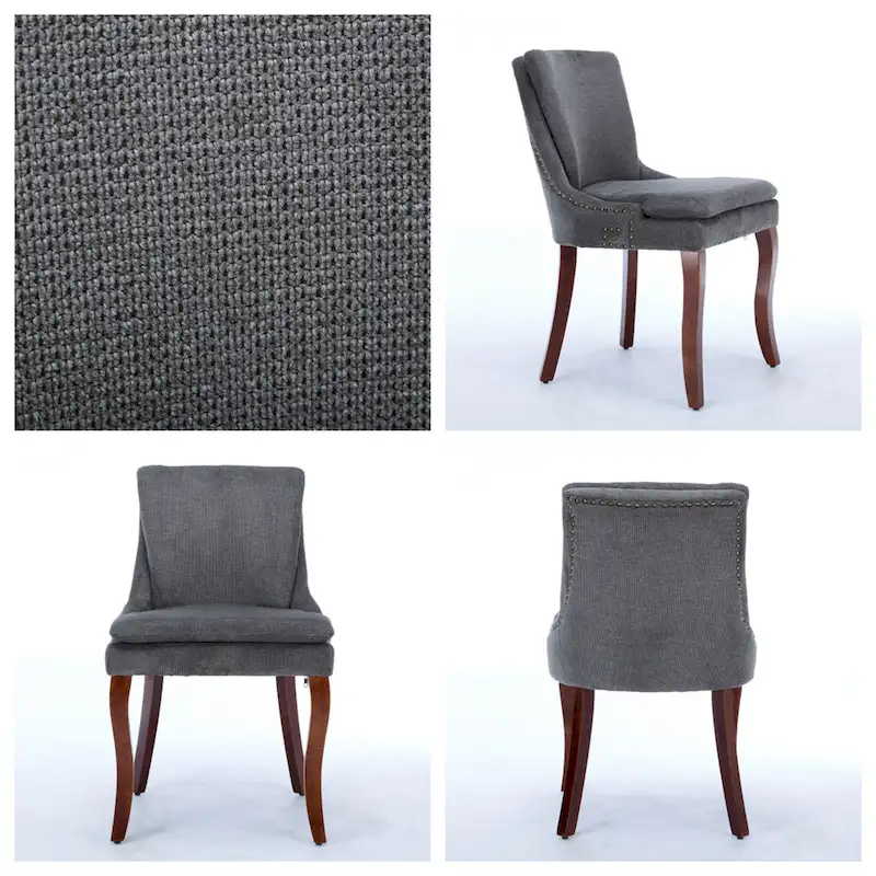 Chenille Fabric Upholstered Dining Chairs w/ Solid Wood Legs(Set of 2)