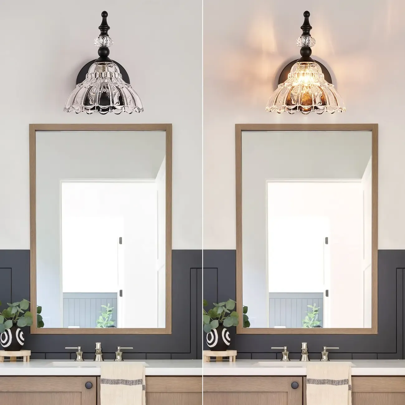 Modern Flower Glass Bathroom Vanity Light in Black/Brass