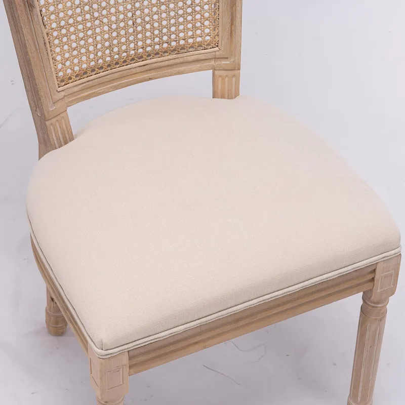 Solid Wood Frame Antique Painting Square Rattan Back Dining Chair Set of 2