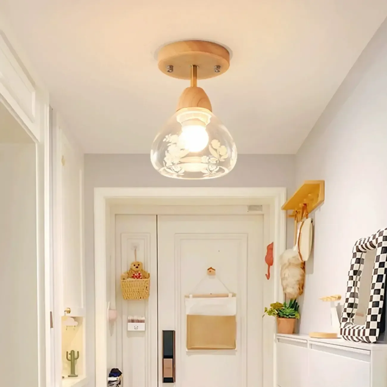 Cone-Shaped Glass Semi Flush Ceiling Light for Living Room