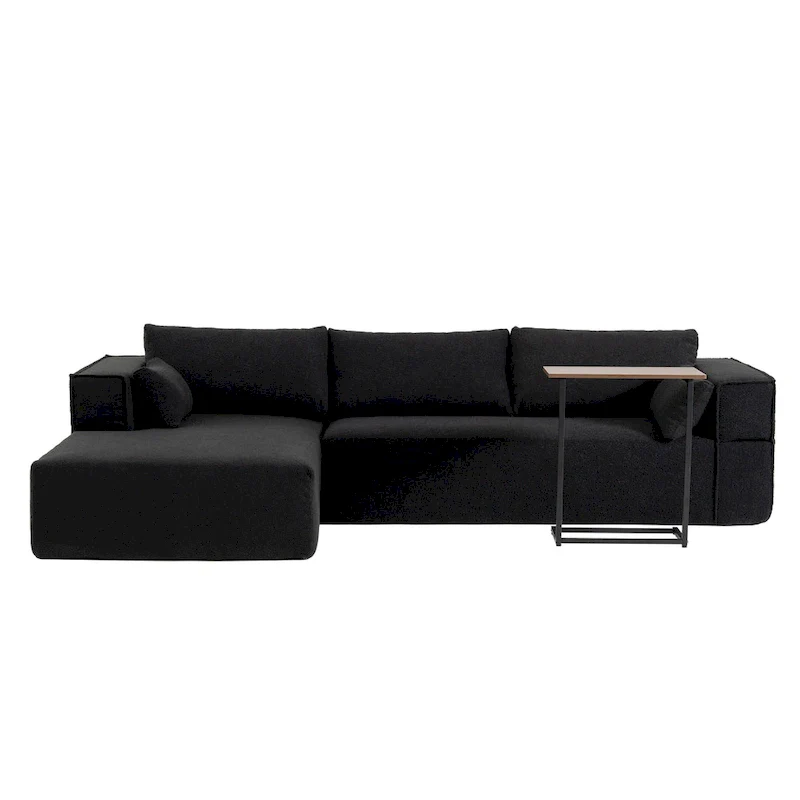 L-Shaped Modular Sectional Sofa with Side Table, Chaise, Wide Seat