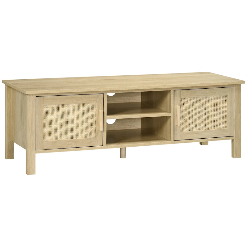 47.3 TV Stand with Rattan Door & Storage for Under 60 TVs
