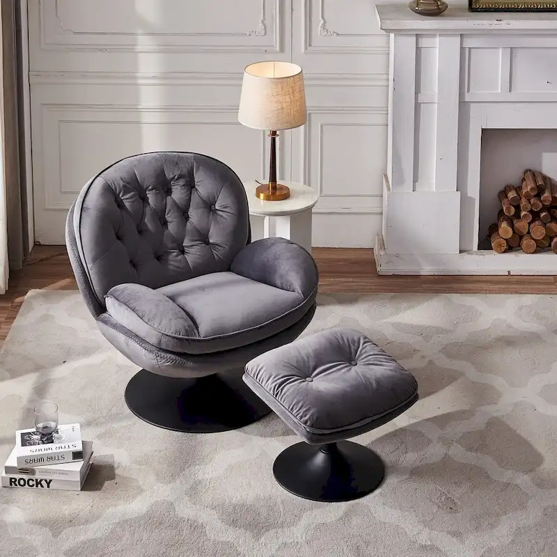 Swivel Leisure chair lounge chair velvet with ottoman