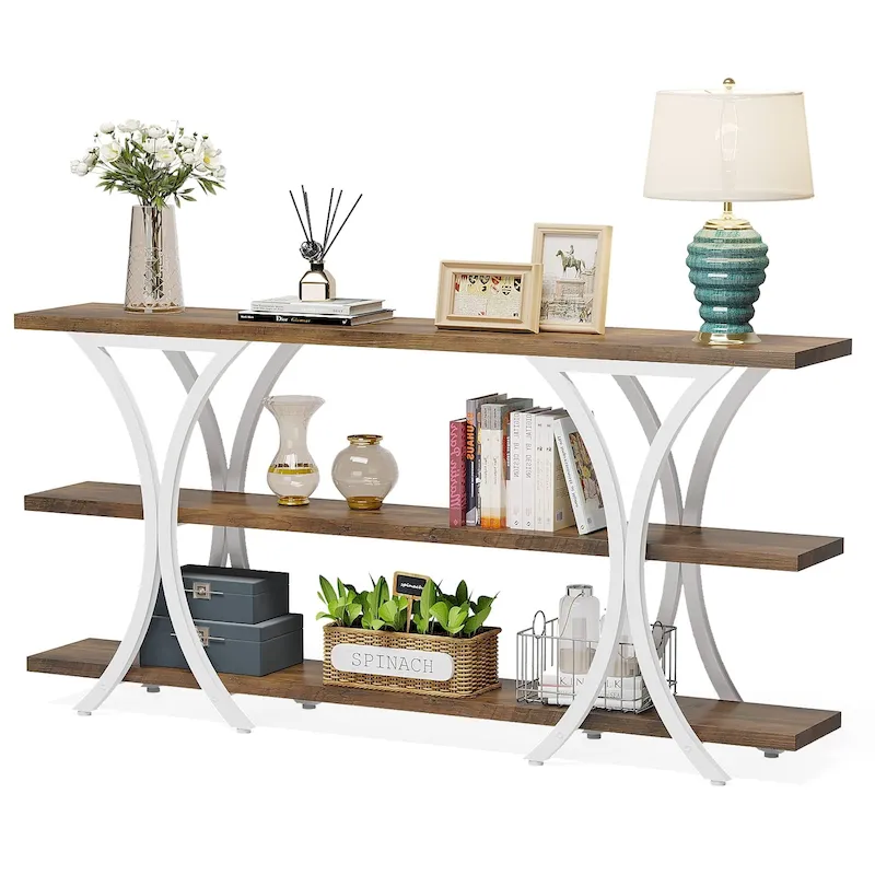 70.8 Inch Narrow Console Table with 3 Tier Shelves