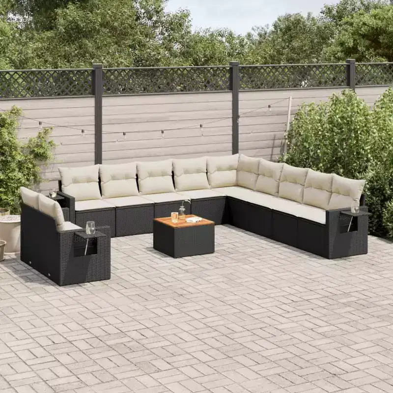 vidaXL Garden Sofa Set Black, Cream white