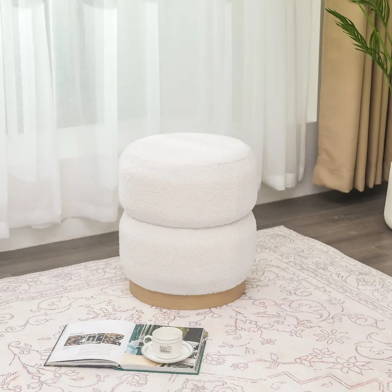 Adeco Teddy Round Upholstered Ottoman Stool