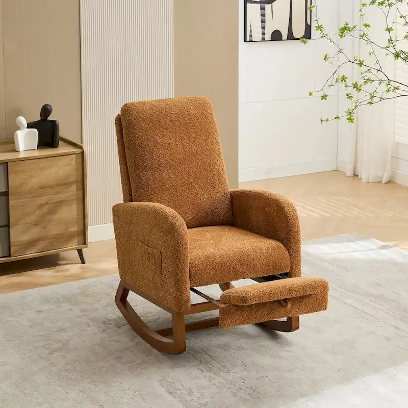 Living Room Rocking Accent Chair with Retractable Footrest