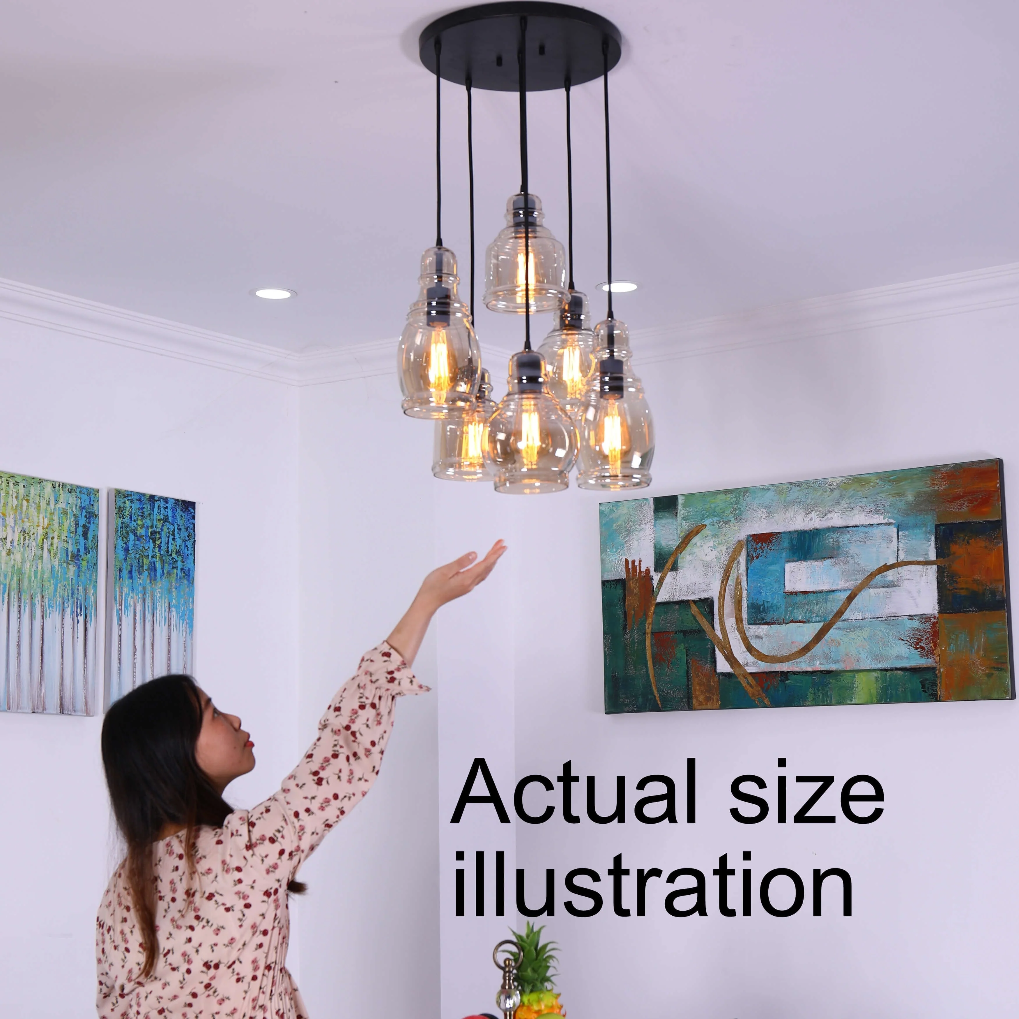 Mariana Cognac Glass Antique Black and Round Base 6-light Pendant