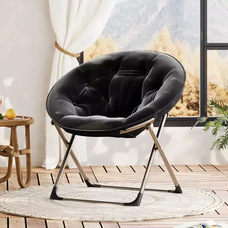 Comfy Saucer Chairs, Folding Reading Lounge Chair, Cozy Faux Fur Living Room Chair with Soft Thick Padded Seat Metal Frame, Modern Style Home