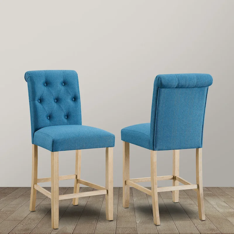 Roundhill Furniture Siena Counter Height Button Tufted Back Solid Wood Stools, Set of 2