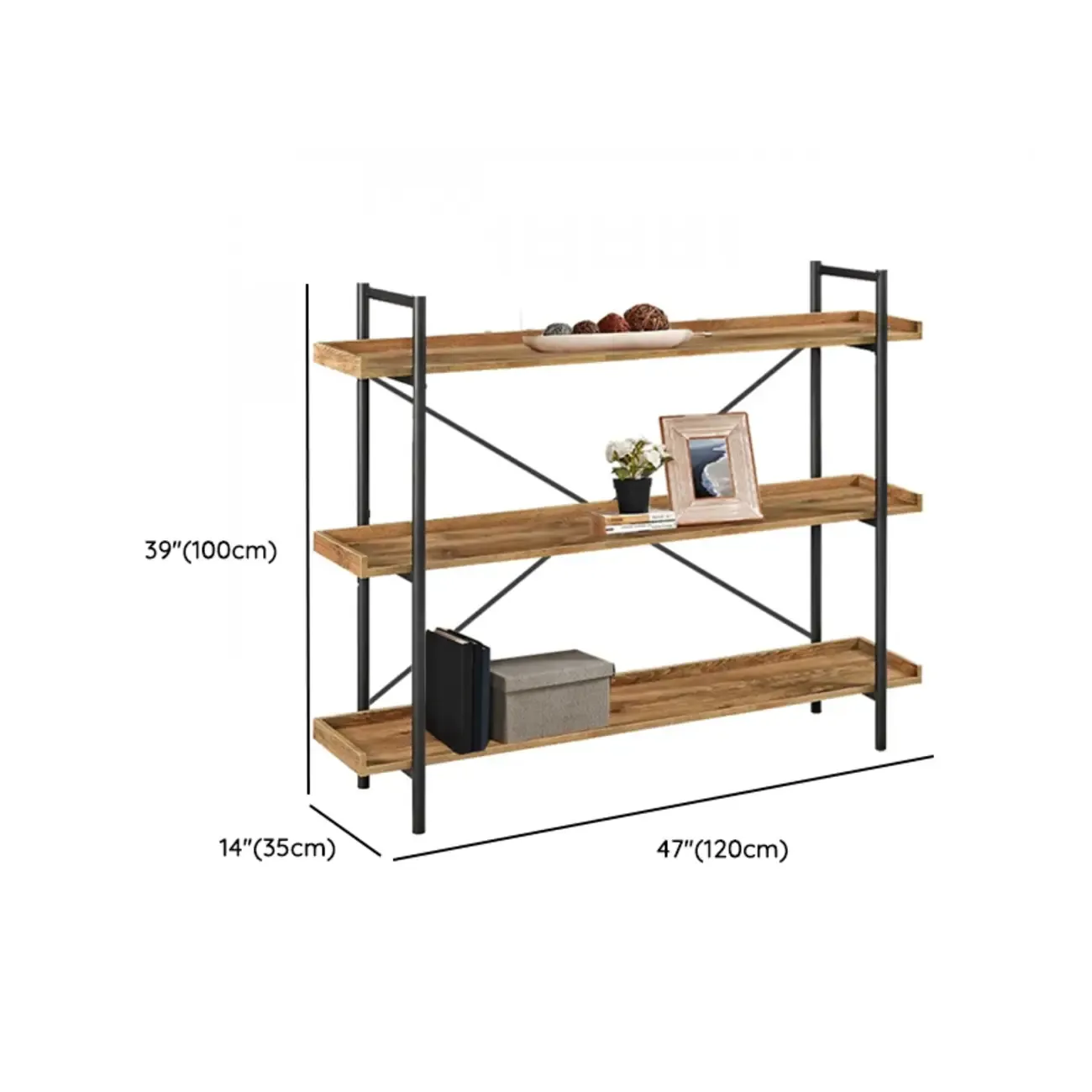 5-Tier Open Back Metal Frame Rectangular Bookcase