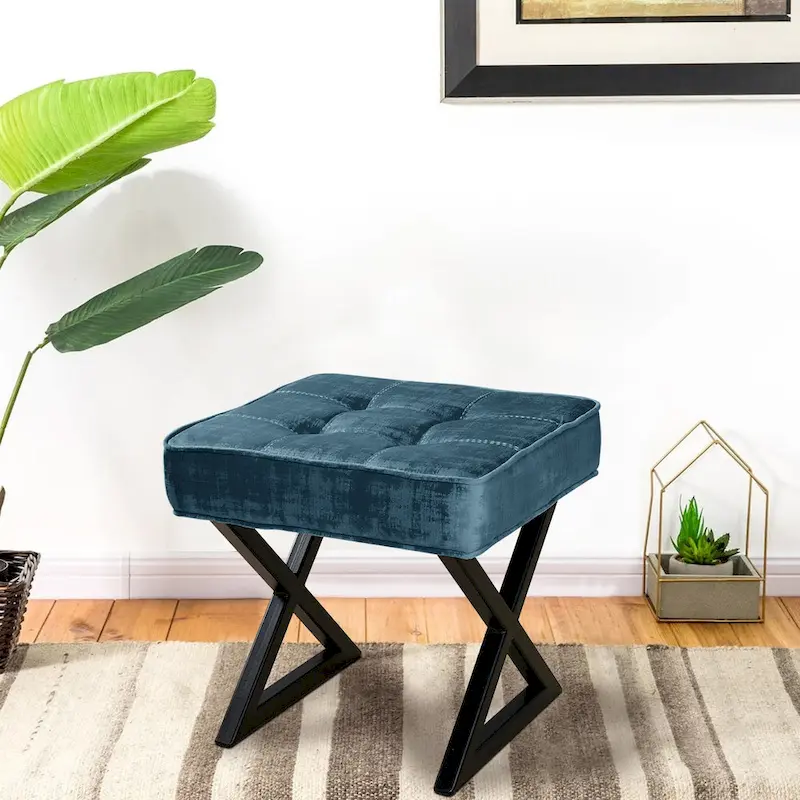 Textured Velvet Ottoman Vanity Stool 18X18X17