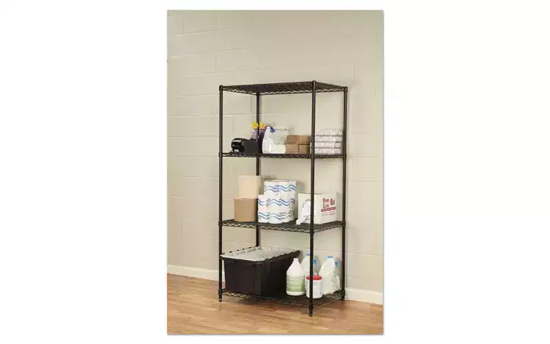 Alera NSF Certified Industrial Four-Shelf Wire Shelving Kit, 36w x 24d x 72h, Black