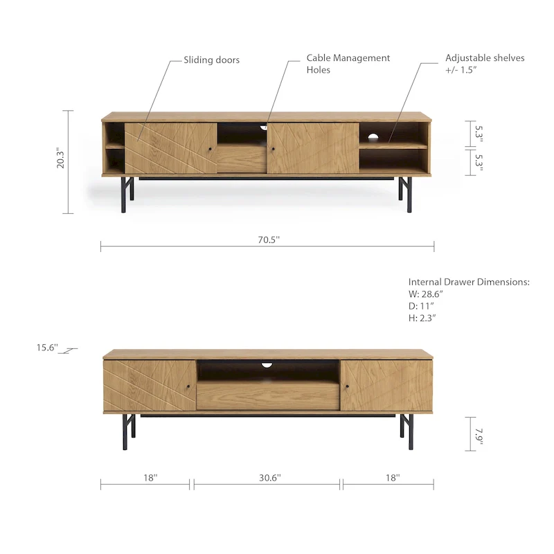70.6 Media Console Oak Effect TV Stand