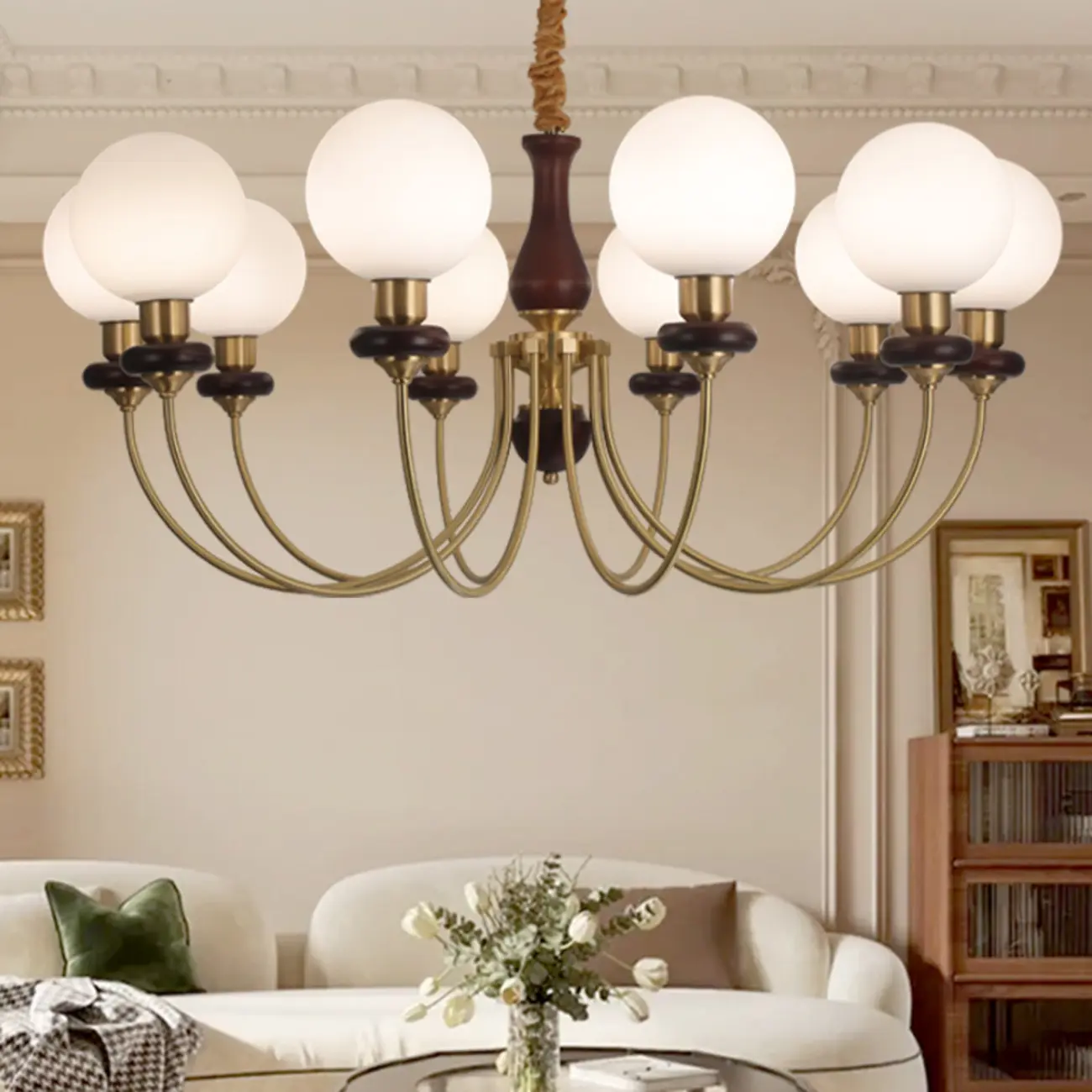 Gold Classic Globe Glass Chandelier Height Adjustable