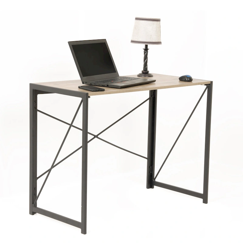 OS Home and Office Furniture Model No Tool Writing Desk with Metal Legs and Sewn Oak Laminate Top
