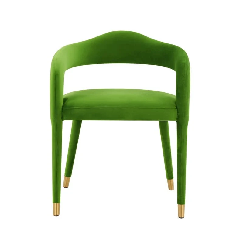 Green Velvet Dining Chair - Single Seater with Gold Legs