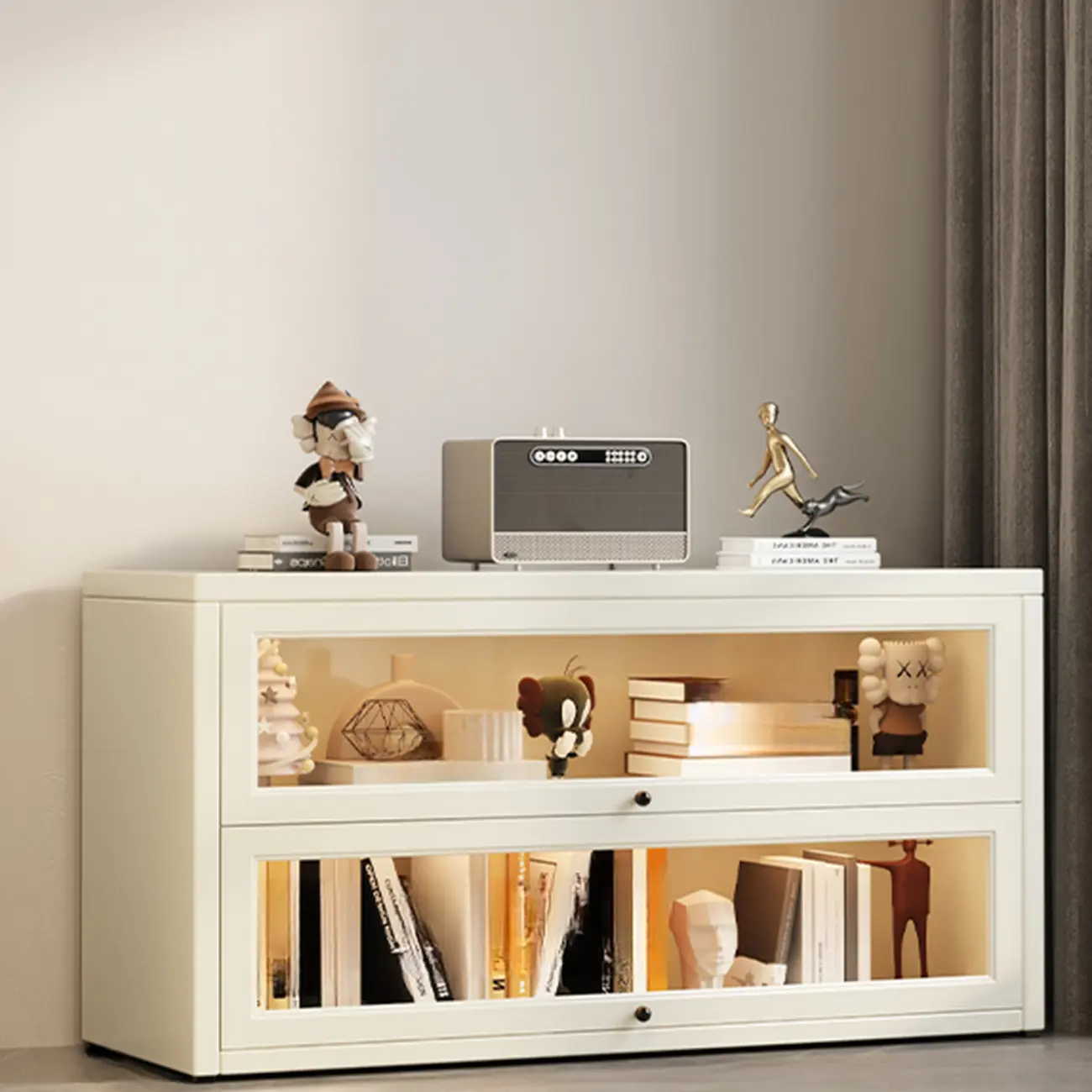 Chalk Vertical Bookshelves with 3 Cabinets, 3-Shelf Alloy Frame and Closed Back