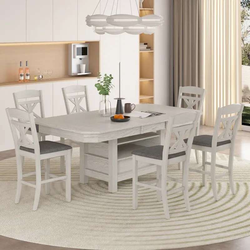 VECELO 78-inch Modern Solid Wood Rectangular Extendable Dining Table with 3 Tier Strorage Shelf