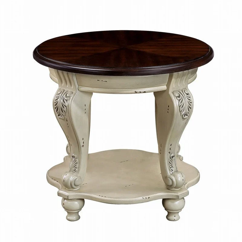 22 Inch Round End Table with Shelf
