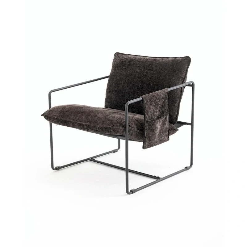 Upholstered Hanging Armchairs with Arm Pockets, Metal Frame,Set of 2