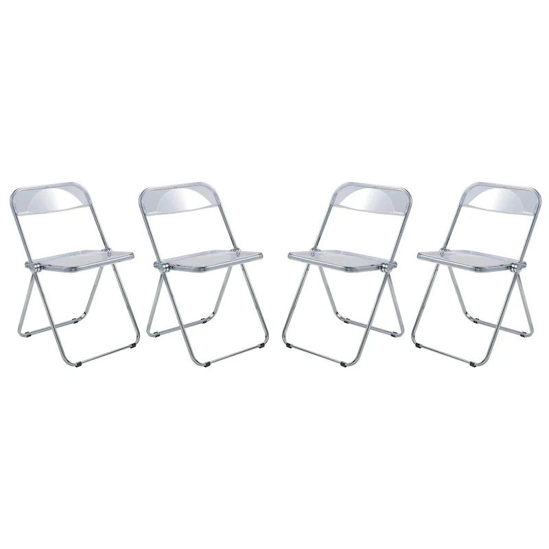 Acrylic Folding Dining Chair with Chrome Frame Set of 4 Lawrence Series by LeisureMod