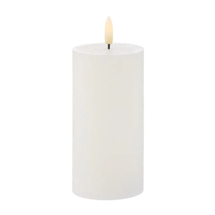 Amalfi Hughe LED Flickering Pillar Candle Rustic White 7.5x7.5x15cm