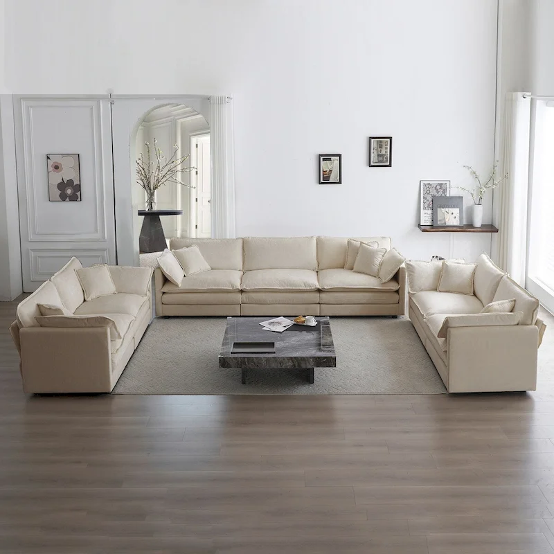 3-Piece Sofa Set Oversized Sofa Comfy Chenille Deep Seat Sofa Couch with 2 Loveseat and 3 Seater Sofa