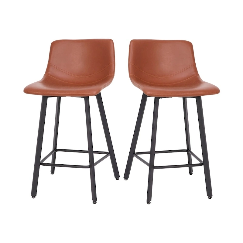 Set of 2 Armless Upholstered Metal Counter Stools