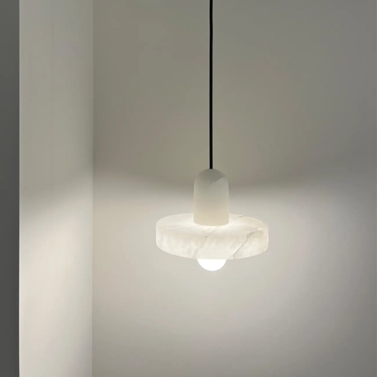 White Stone Geometric Rope Pendant Light Fixture