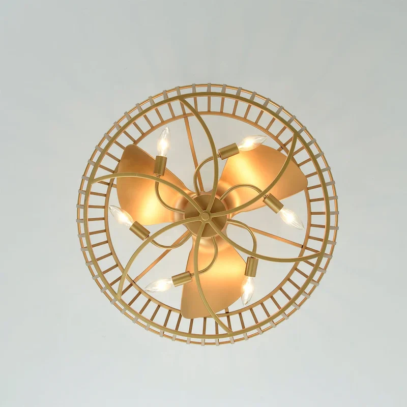 Marcelin 26-inch Matte Gold 6 Lights 3 Blades Lighted Ceiling Fan with Remote