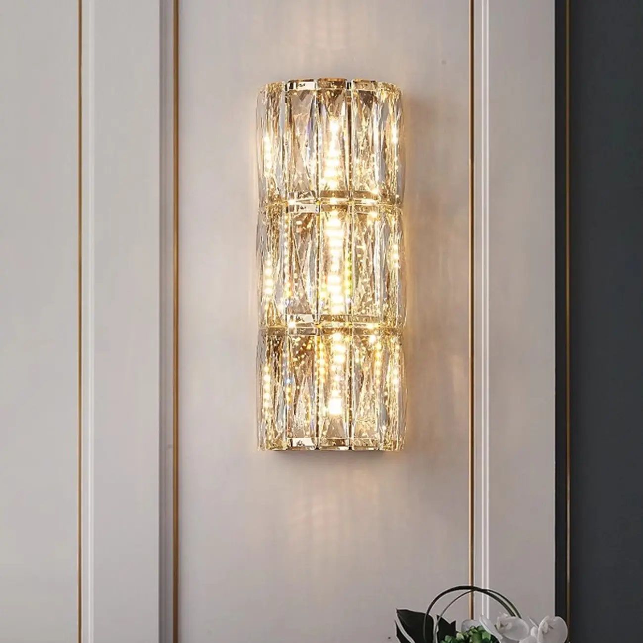 Direct-wired Steel Wall Sconce with Crystal Shade