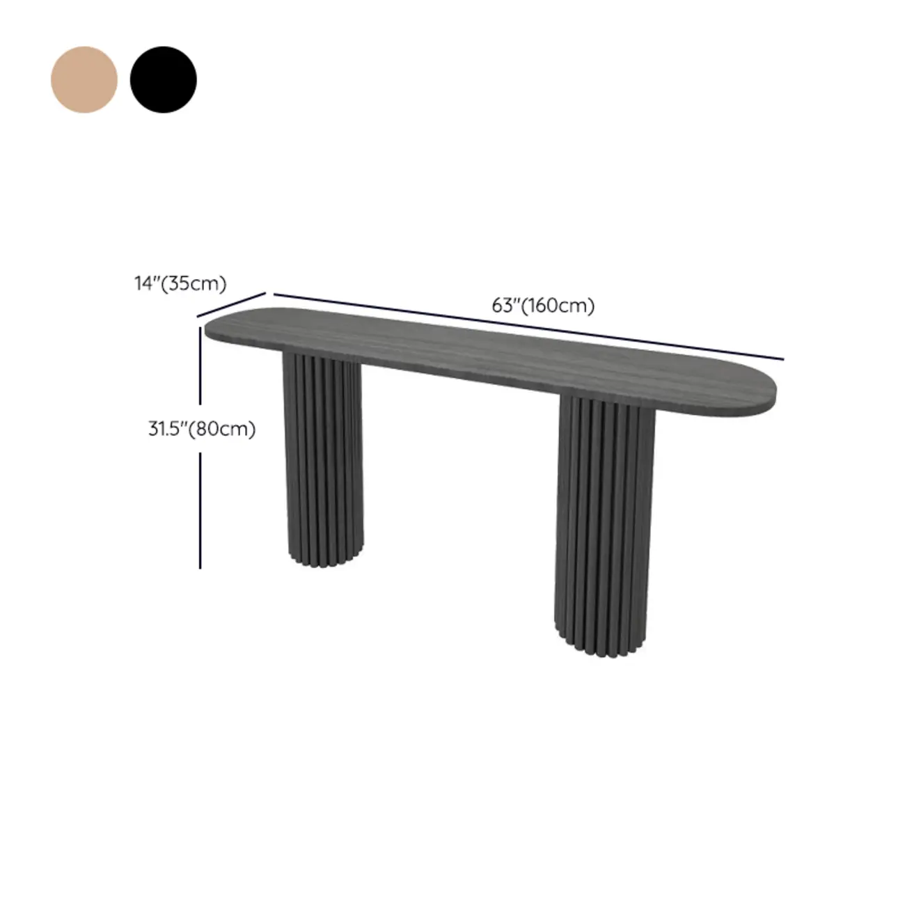 Natural Oval Wooden Double Pedestal Console Table